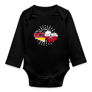 Deutschland Polen Herzen Fußball Länderspiel - Baby Bio-Langarm-Body - Schwarz - Vorne