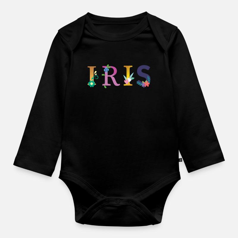 IRIS Name mit Blumen geschmückt - Baby Bio-Langarm-Body - Schwarz