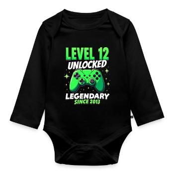 Level 12 Birthday Boy Gamer 12th Birthday - Organic Longsleeve Baby Bodysuit - black - Front
