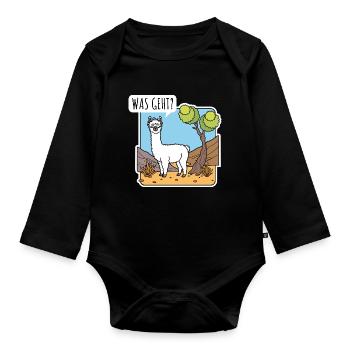 Was geht? frägt das Lama, oder ist das ein Alpaka? - Baby Bio-Langarm-Body - Schwarz - Vorne