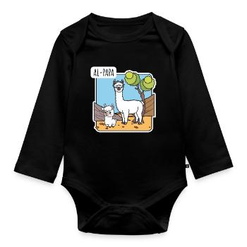 Un papa alpaga - Un Al Papa - Body Bébé bio manches longues - noir - Devant