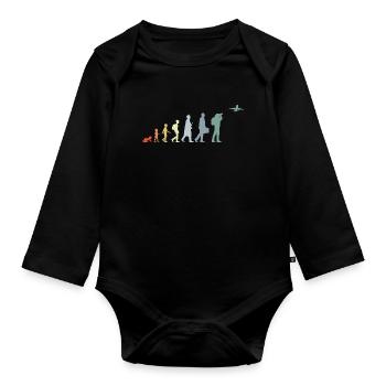 Airplane Observer Evolution - Organic Longsleeve Baby Bodysuit - black - Front