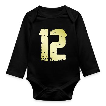 12 Nombre Vintage - Body Bébé bio manches longues - noir - Devant