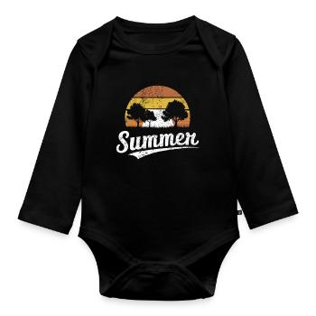 Retro Sunset Summer - Organic Longsleeve Baby Bodysuit - black - Front