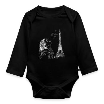 Paris Tour Eiffel France Femme Coeurs Line Art - Body Bébé bio manches longues - noir - Devant