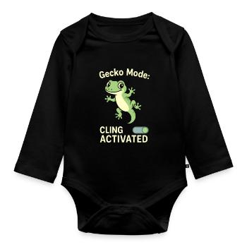 Gecko Lustiger Spruch - gecko mode cling activated - Baby Bio-Langarm-Body - Schwarz - Vorne