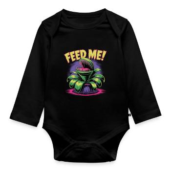 Feed Me! Carnivorous Plant Illustration - Organic Longsleeve Baby Bodysuit - black - Front