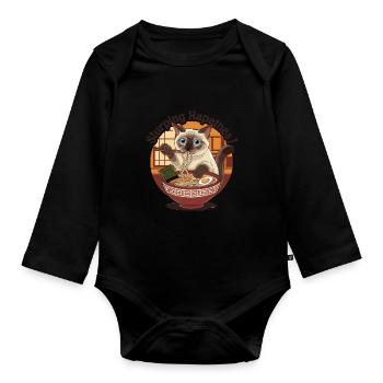Siamkatze Mit Ramen Schüssel Slurping Hapatnes - Baby Bio-Langarm-Body - Schwarz - Vorne
