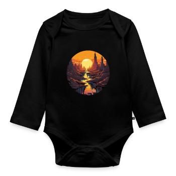 Coucher de soleil dans le canyon avec rivière et - Body Bébé bio manches longues - noir - Devant