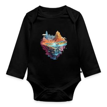 Mystische Fantasiewelt Insel Abenteuer Landschaft - Baby Bio-Langarm-Body - Schwarz - Vorne