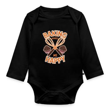 Baking makes me happy cake - Organic Longsleeve Baby Bodysuit - black - Front