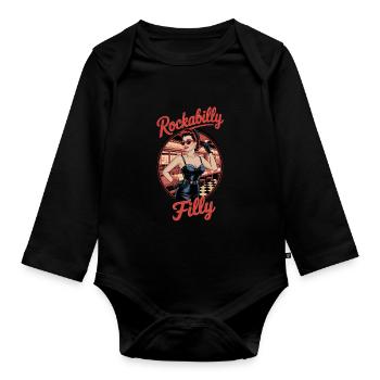 Rockabilly Filly Retro Vibes in the Diner - Organic Longsleeve Baby Bodysuit - black - Front