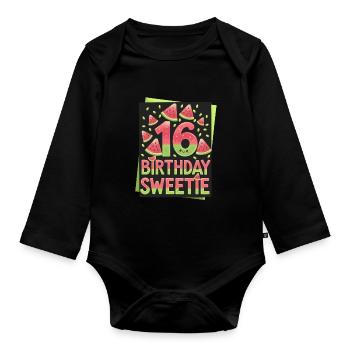 16e anniversaire Watermelon Fun - Body Bébé bio manches longues - noir - Devant