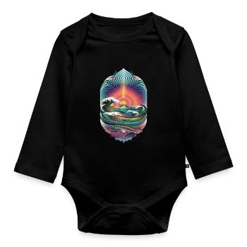 Waves And Sunrise Artwork - Organic Longsleeve Baby Bodysuit - black - Front
