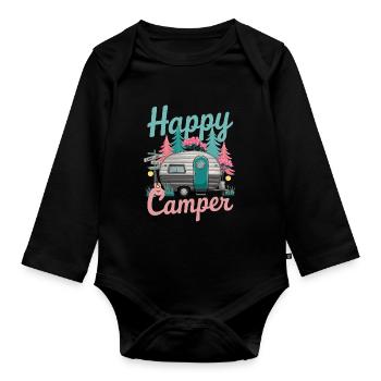 Fröhlicher Camper Wohnwagen Abenteuer Natur - Baby Bio-Langarm-Body - Schwarz - Vorne
