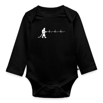 Firefighter Fire Brigade ECG Heartbeat - Organic Longsleeve Baby Bodysuit - black - Front