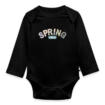 Flower Letters / Farbenfrohes Blumendesign - Baby Bio-Langarm-Body - Schwarz - Vorne