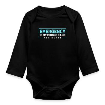 Notfall Krankenschwester Ambulanz - Baby Bio-Langarm-Body - Schwarz - Vorne
