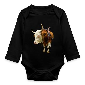 cow beef rind kuh animal tier - Baby Bio-Langarm-Body - Schwarz - Vorne
