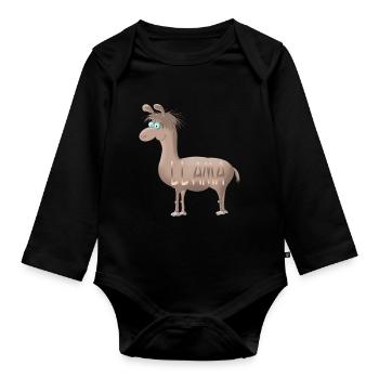 Llama - Organic Longsleeve Baby Bodysuit - black - Front