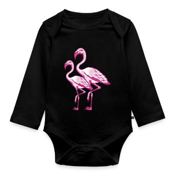 two flamingos - Organic Longsleeve Baby Bodysuit - black - Front