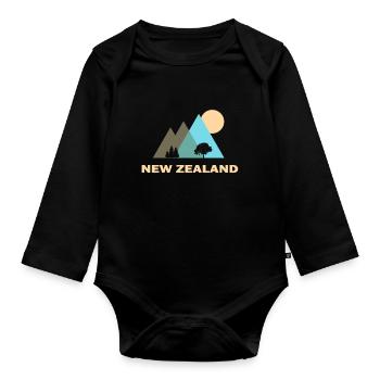 New Zealand mountains gift - Organic Longsleeve Baby Bodysuit - black - Front