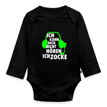Gamer Zocker PC Konsole lustiger Spruch Konsolen - Baby Bio-Langarm-Body - Schwarz - Vorne