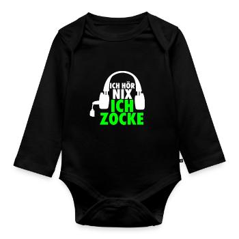Gamer Zocker PC Konsolen lustiger Spruch - Baby Bio-Langarm-Body - Schwarz - Vorne