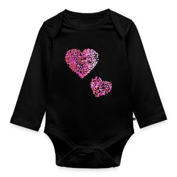 Two pink hearts - Organic Longsleeve Baby Bodysuit - black - Front