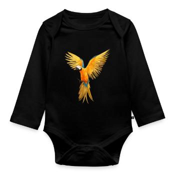 Papagei Low Poly - Baby Bio-Langarm-Body - Schwarz - Vorne