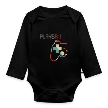 Matching Gamer Couple Player 1 Player 2 Shirt - Baby Bio-Langarm-Body - Schwarz - Vorne