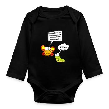 lustiges Schmetterling Raupen Dising - Baby Bio-Langarm-Body - Schwarz - Vorne