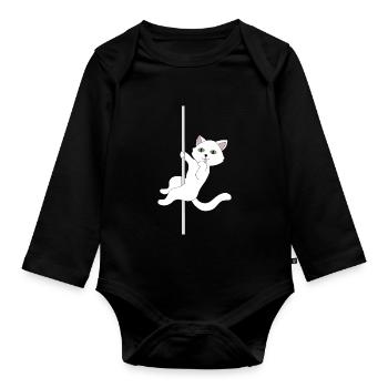 Cat pole dance - Organic Longsleeve Baby Bodysuit - black - Front