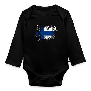 Finlande drapeau éclaboussures de peinture pays suomi blob - Body Bébé bio manches longues - noir - Devant
