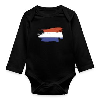Niederlande Flagge Holland Niederländische Fahne - Baby Bio-Langarm-Body - Schwarz - Vorne