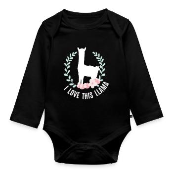 Lama - I Love This Llama - Organic Longsleeve Baby Bodysuit - black - Front