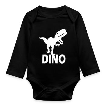 Dinosaur Dino - Organic Longsleeve Baby Bodysuit - black - Front