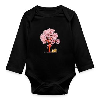 Cherry Blossom Fleurs de cerisier Japon Chien Shiba Inu - Body Bébé bio manches longues - noir - Devant
