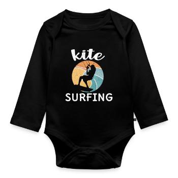 Kitesurfen Kiteboarding Kite Kiten - Baby Bio-Langarm-Body - Schwarz - Vorne