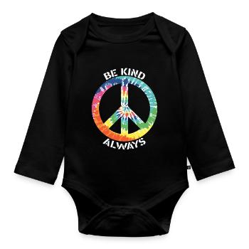 Always be friendly Colorful batik peace symbol - Organic Longsleeve Baby Bodysuit - black - Front