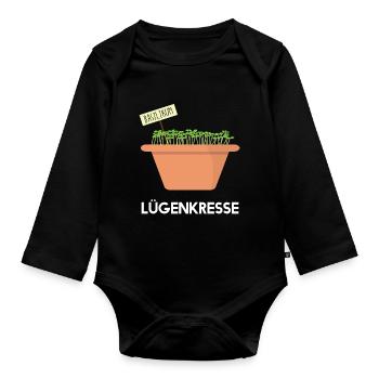 Lügenkresse - Kresse - Basilikum lügt - Baby Bio-Langarm-Body - Schwarz - Vorne
