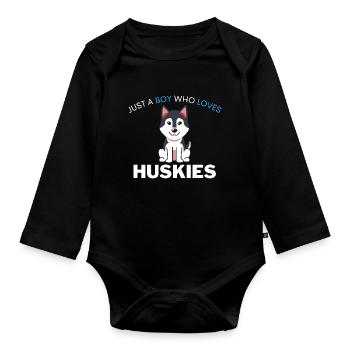 Kawaii Dog Pet Boy Gift Husky - Organic Longsleeve Baby Bodysuit - black - Front