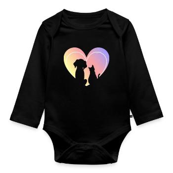 Hund Katze Herz - Baby Bio-Langarm-Body - Schwarz - Vorne