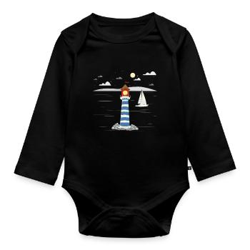 Segeln Geschenkidee Segelboot Küste Leuchtturm - Baby Bio-Langarm-Body - Schwarz - Vorne