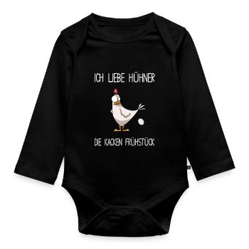 Hühner - Ich liebe Hühner die kacken Frühstück - Baby Bio-Langarm-Body - Schwarz - Vorne