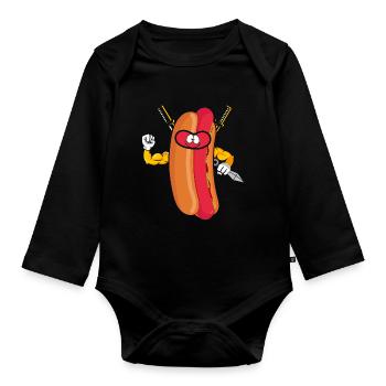 Hot Dog Ninja Karate Warrior Japan Geschenk - Baby Bio-Langarm-Body - Schwarz - Vorne