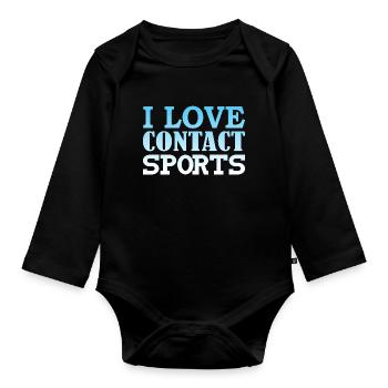 I love contact sports - Organic Longsleeve Baby Bodysuit - black - Front