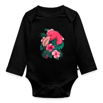 Idée cadeau d’été Oiseau tropical Animal Flamant rose - Body Bébé bio manches longues - noir - Devant