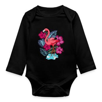 Tropischer Vogel Tierliebhaber Geschenk Flamingo - Baby Bio-Langarm-Body - Schwarz - Vorne
