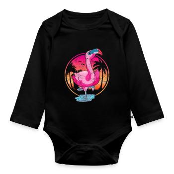 Summer Sunset Animal Gift Flamingo - Organic Longsleeve Baby Bodysuit - black - Front